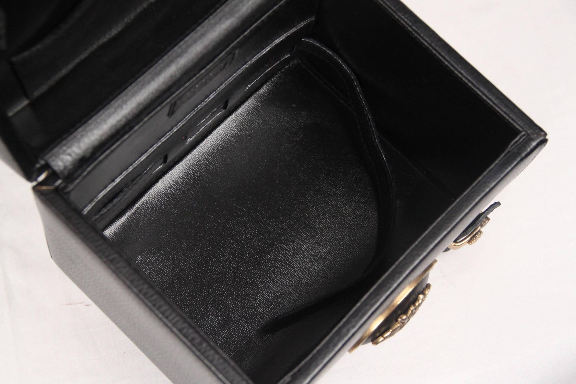 GIANNI VERSACE Vintage Black Leather MEDUSA TRAIN CASE Bag RARE 1