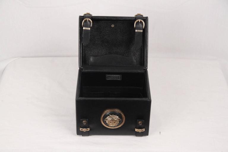 GIANNI VERSACE Vintage Black Leather MEDUSA TRAIN CASE Bag RARE For