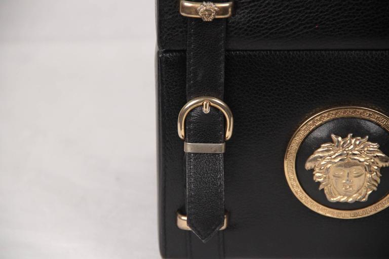 GIANNI VERSACE Vintage Black Leather MEDUSA TRAIN CASE Bag RARE For