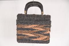 ROBERTA DI CAMERINO VINTAGE Bicolor Woven Raffia Straw HANDBAG Satchel