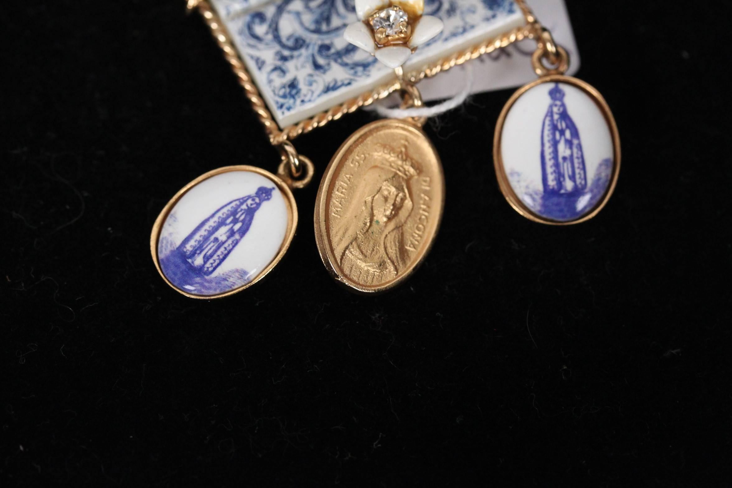 DOLCE & GABBANA Blue MAJOLICA TILES Drop EARRINGS Sicily In Excellent Condition In Rome, Rome