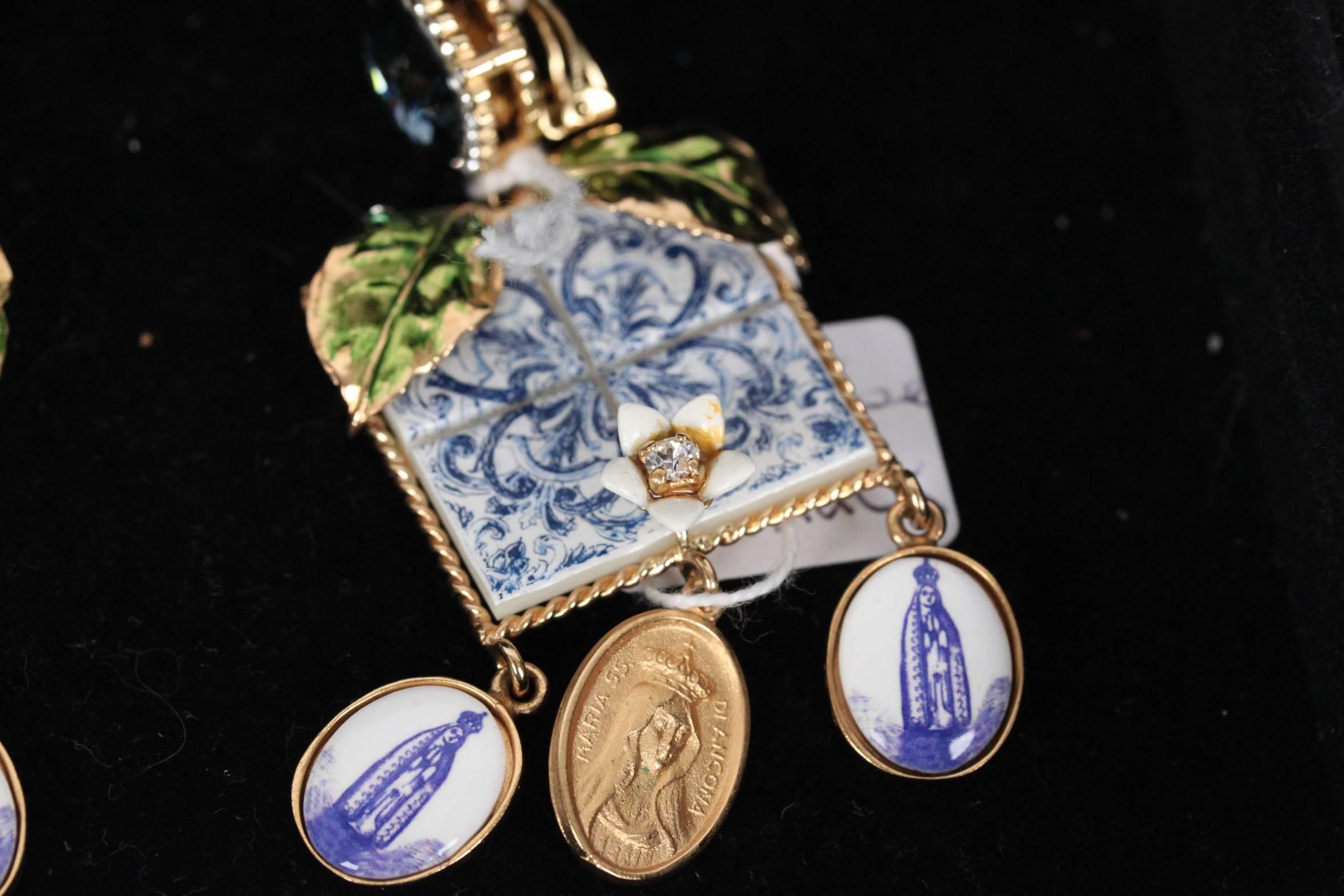 Women's DOLCE & GABBANA Blue MAJOLICA TILES Drop EARRINGS Sicily