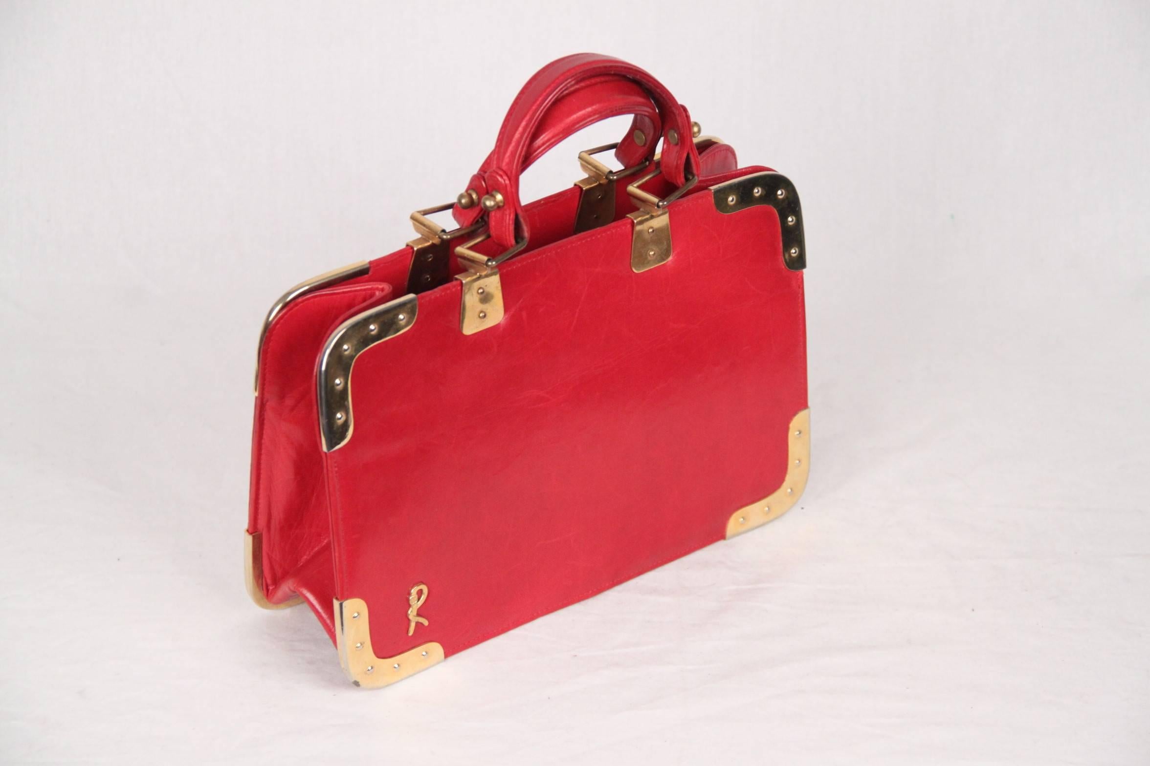 ROBERTA DI CAMERINO VINTAGE Red Leather SATCHEL Handbag In Good Condition In Rome, Rome