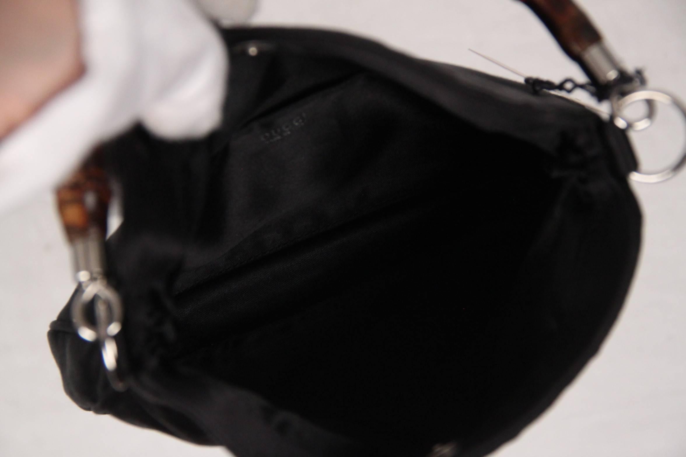 GUCCI Black Satin Fabric SMALL HANDBAG Evening Bag w/ BAMBOO Handle 4