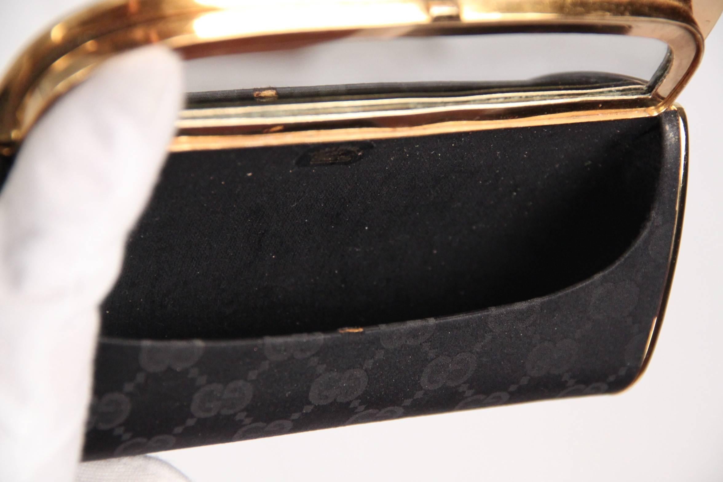 GUCCI VINTAGE Black MONOGRAM Metal EVENING BOX CLUTCH Handbag 1