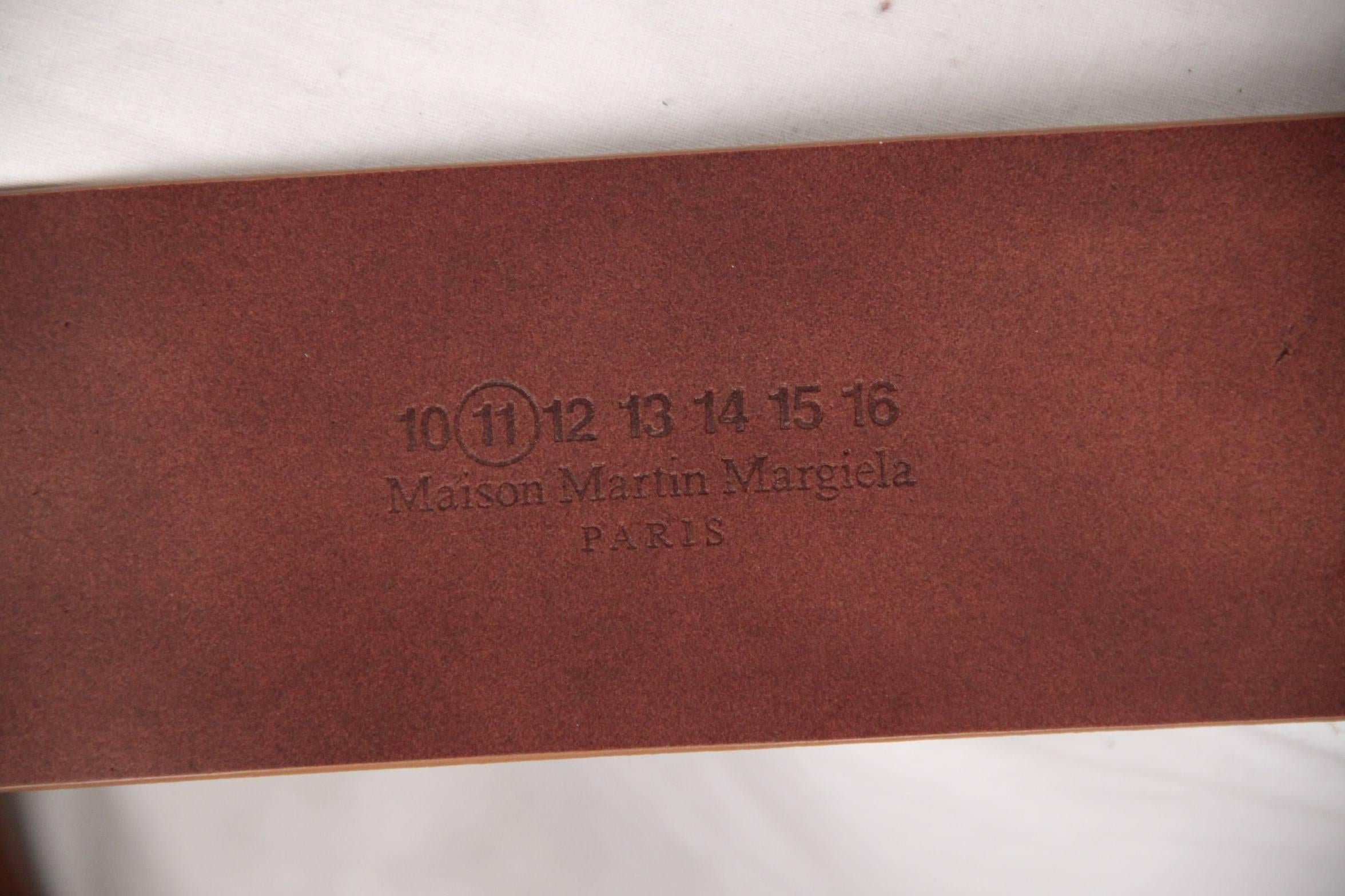 Brown MAISON MARTIN MARGIELA Line 11 Tan Leather WIDE BELT Big Buckle SIZE 95