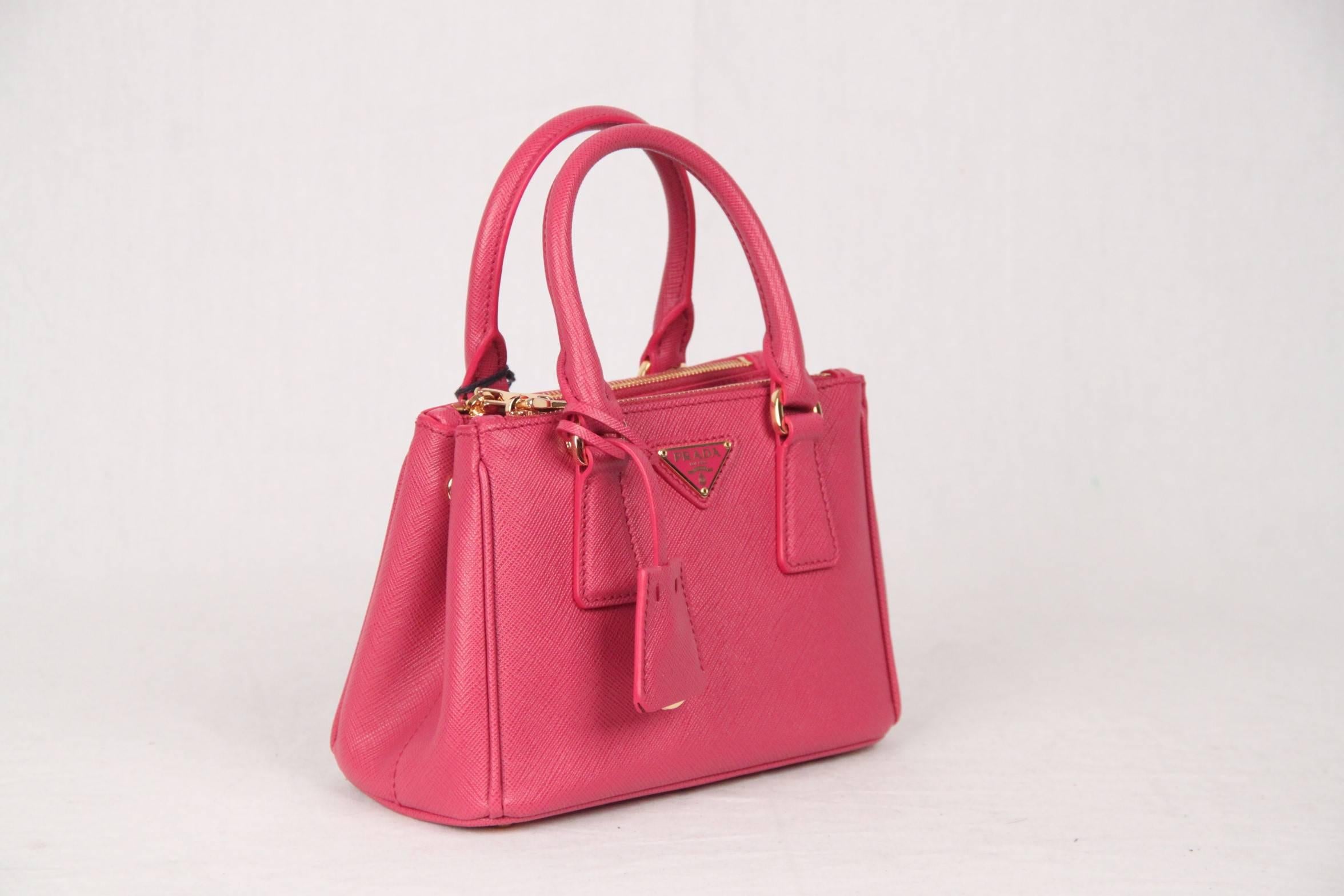 PRADA Pink FUXIA SAFFIANO LUX Leather MINI TOTE Satchel 1BH907 For Sale ...