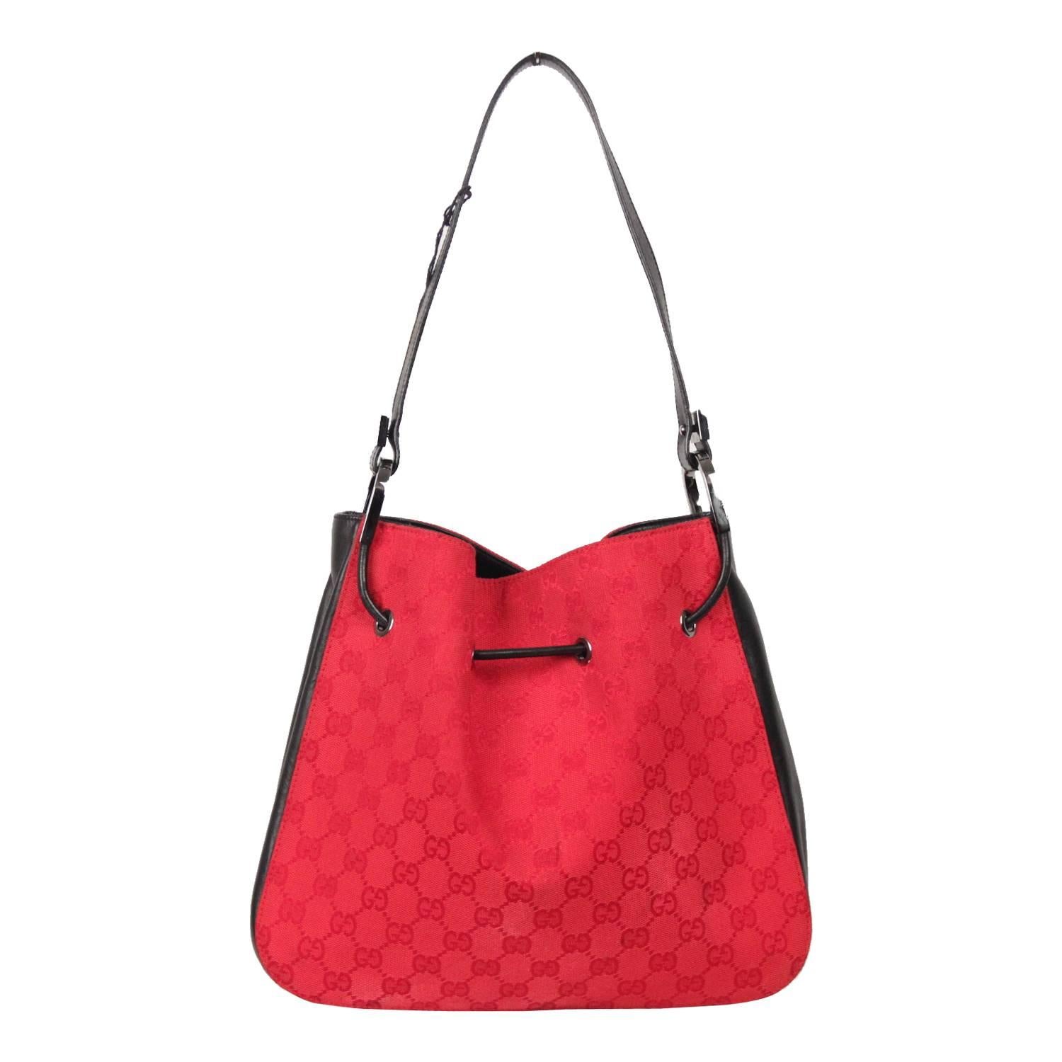 GUCCI Red Monogram Canvas TOTE Shopping Bag