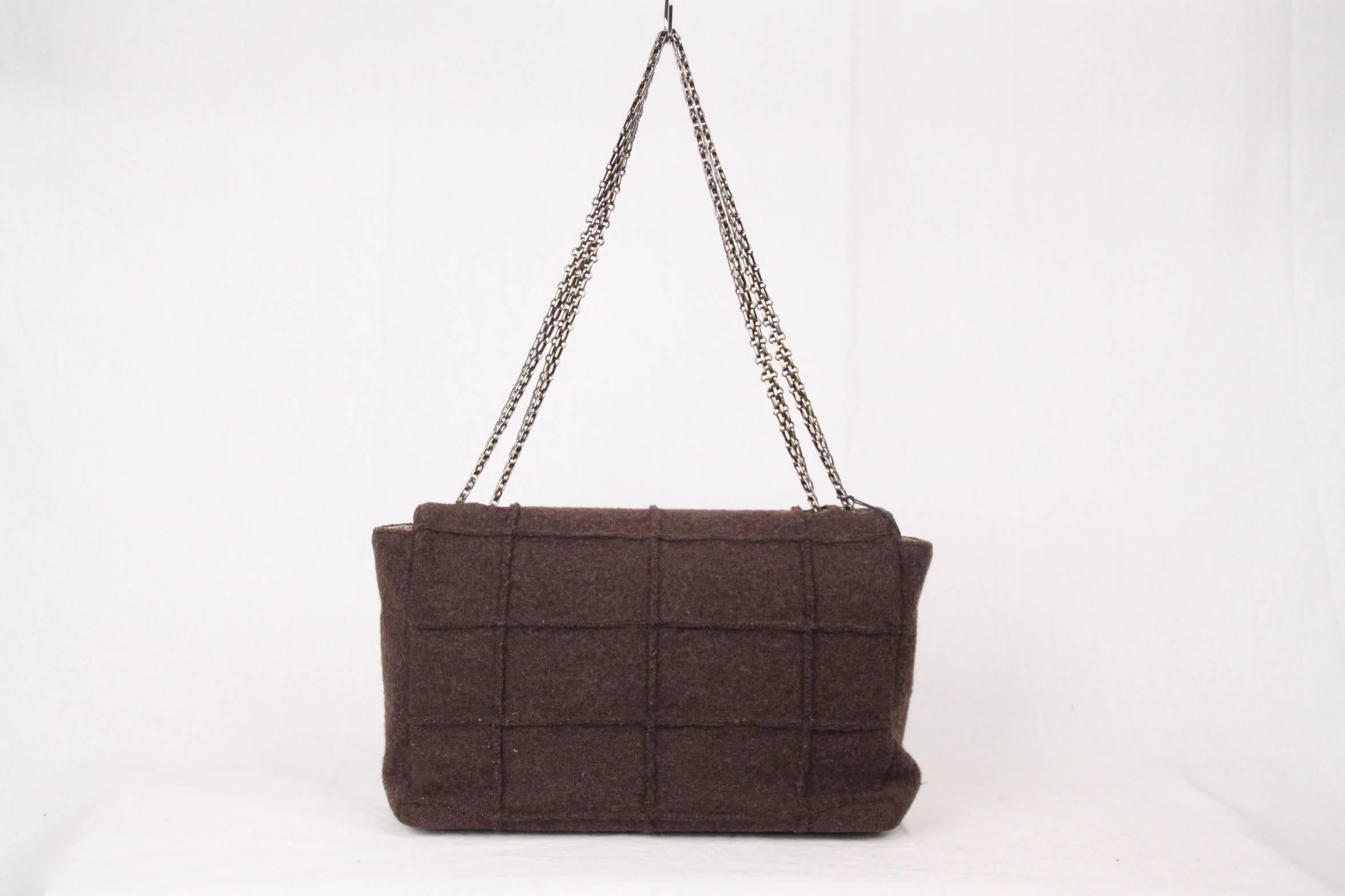 Black CHANEL IDENTIFICATION Brown Chocolate Bar Wool MADEMOISELLE FLAP BAG