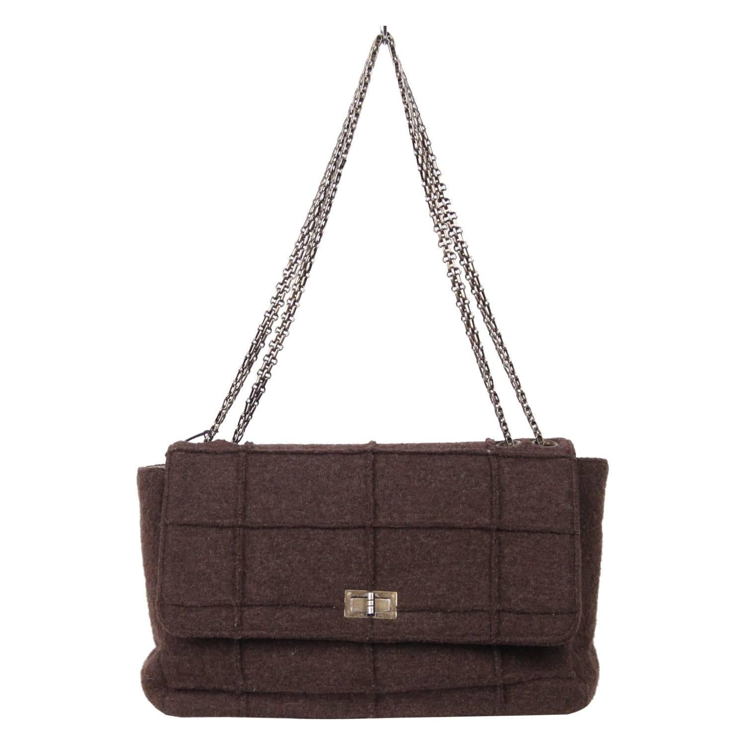 CHANEL IDENTIFICATION Brown Chocolate Bar Wool MADEMOISELLE FLAP BAG