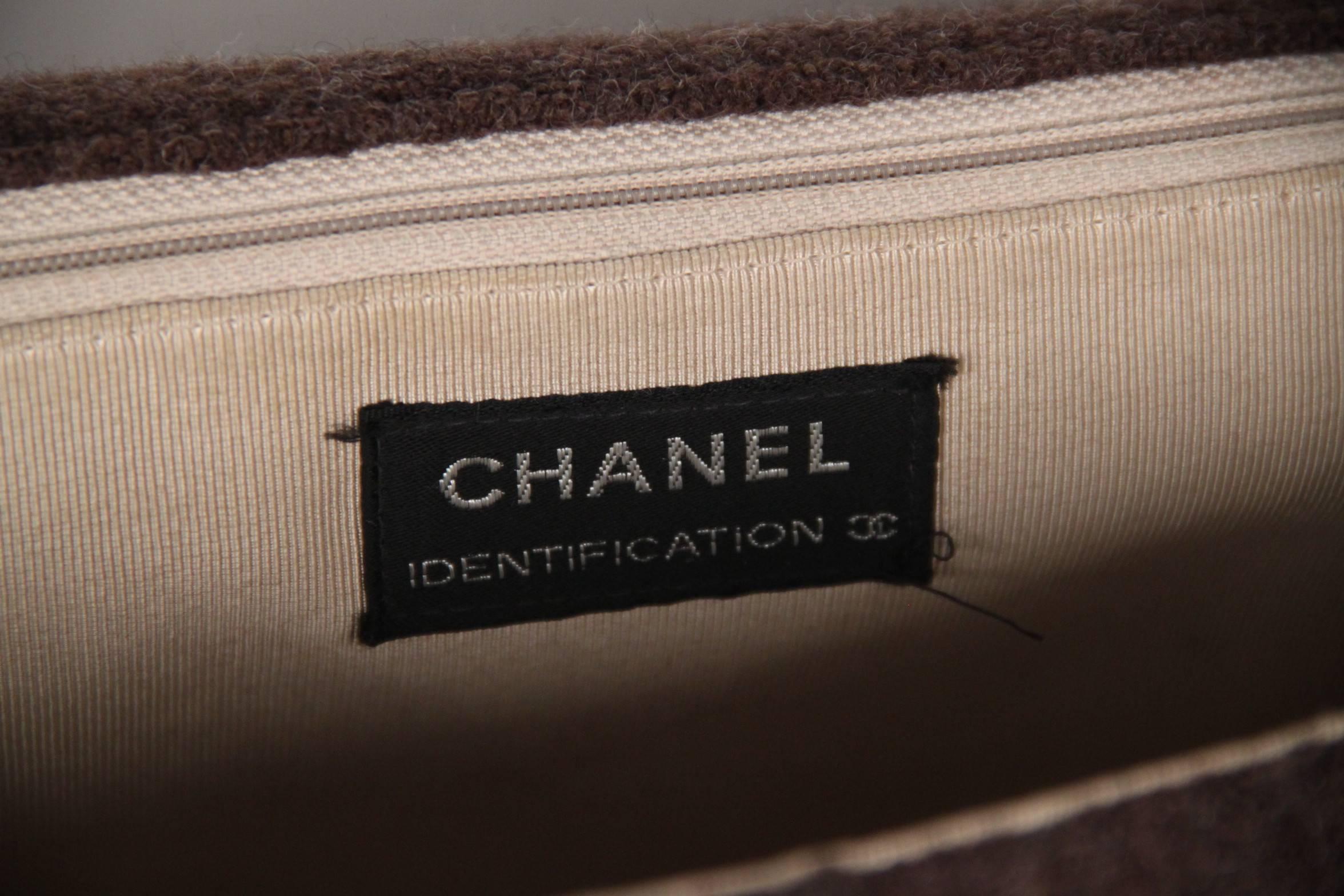 CHANEL IDENTIFICATION Brown Chocolate Bar Wool MADEMOISELLE FLAP BAG In Excellent Condition In Rome, Rome
