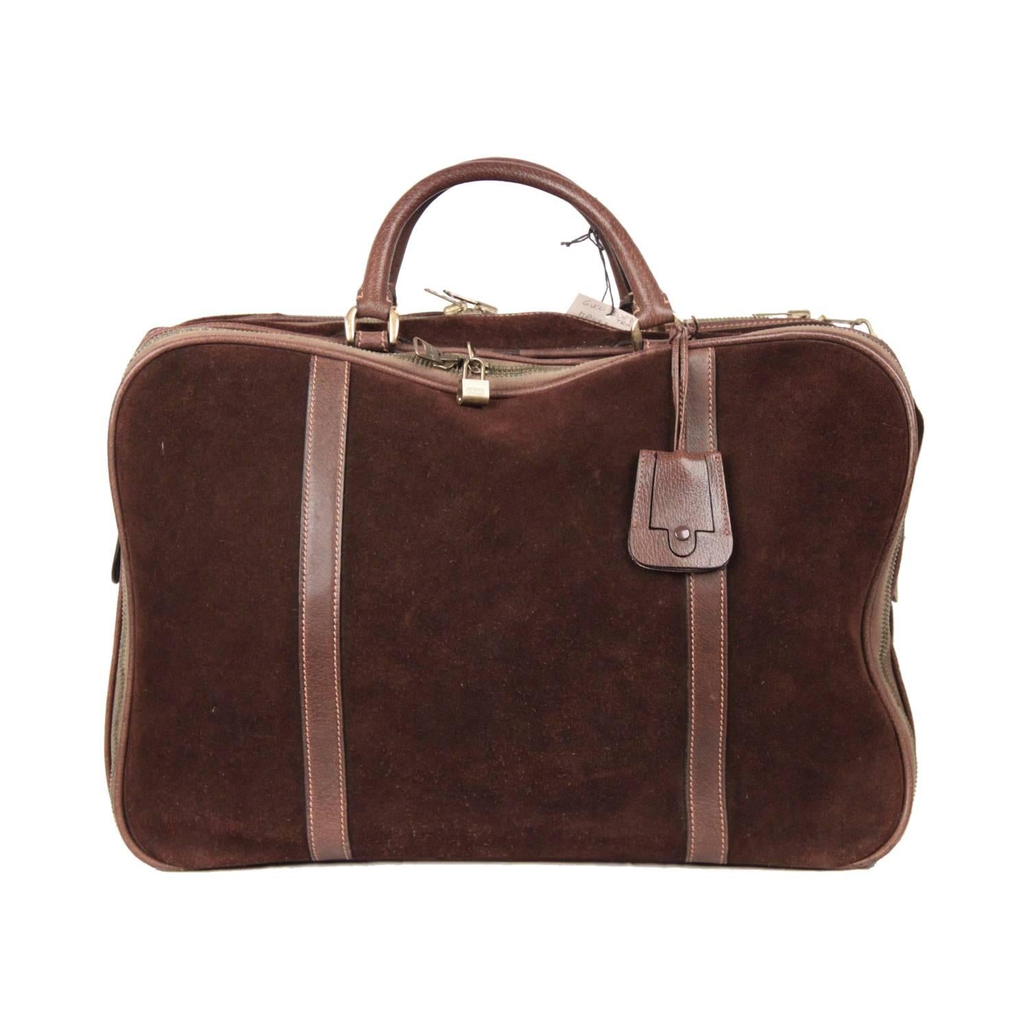 GUCCI Vintage Brown Suede CABIN SIZE SUITCASE Travel Bag