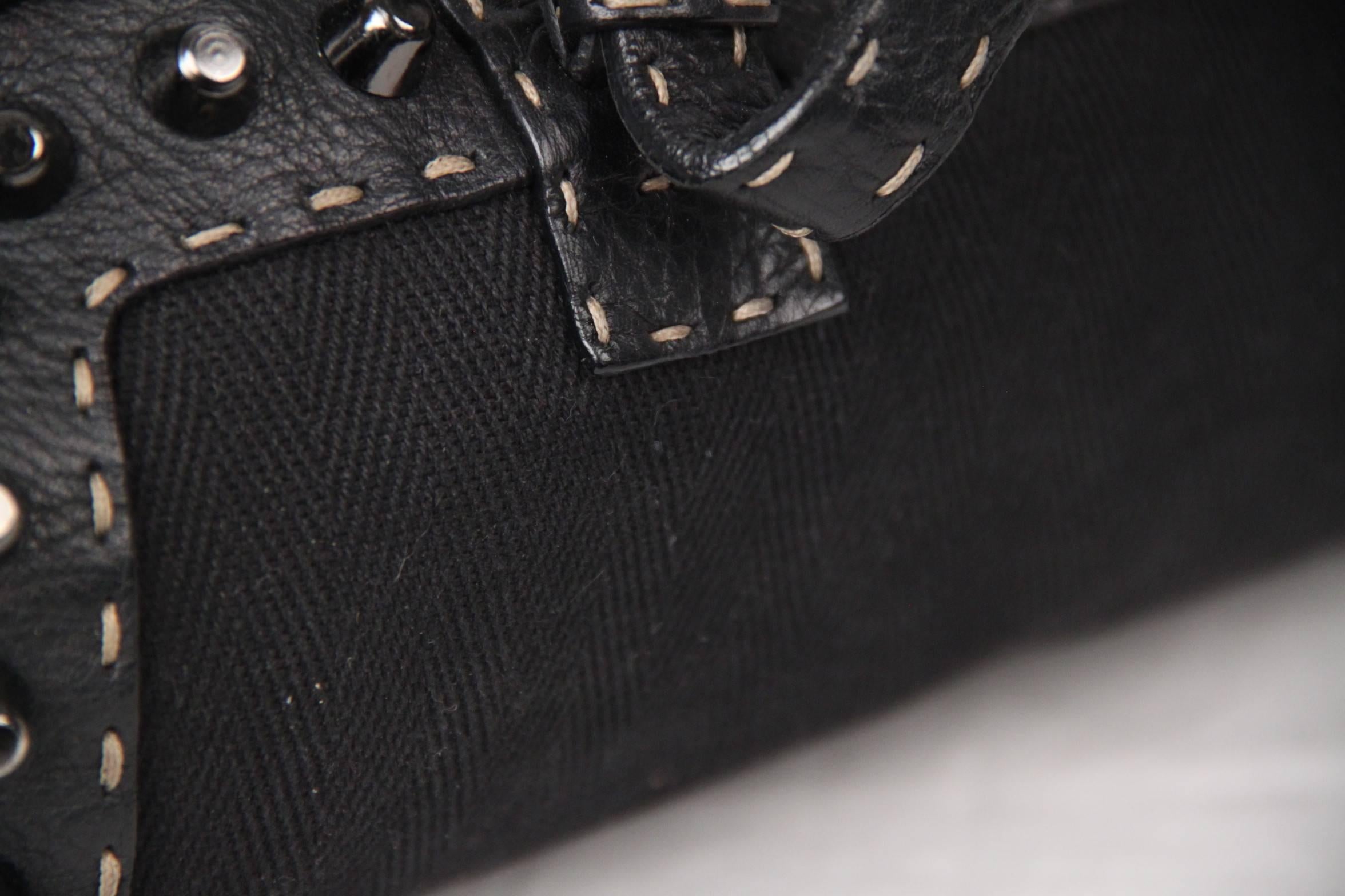 Women's FENDI SELLERIA Black Canvas & Leather BASSOTTO BAG w/ Studs