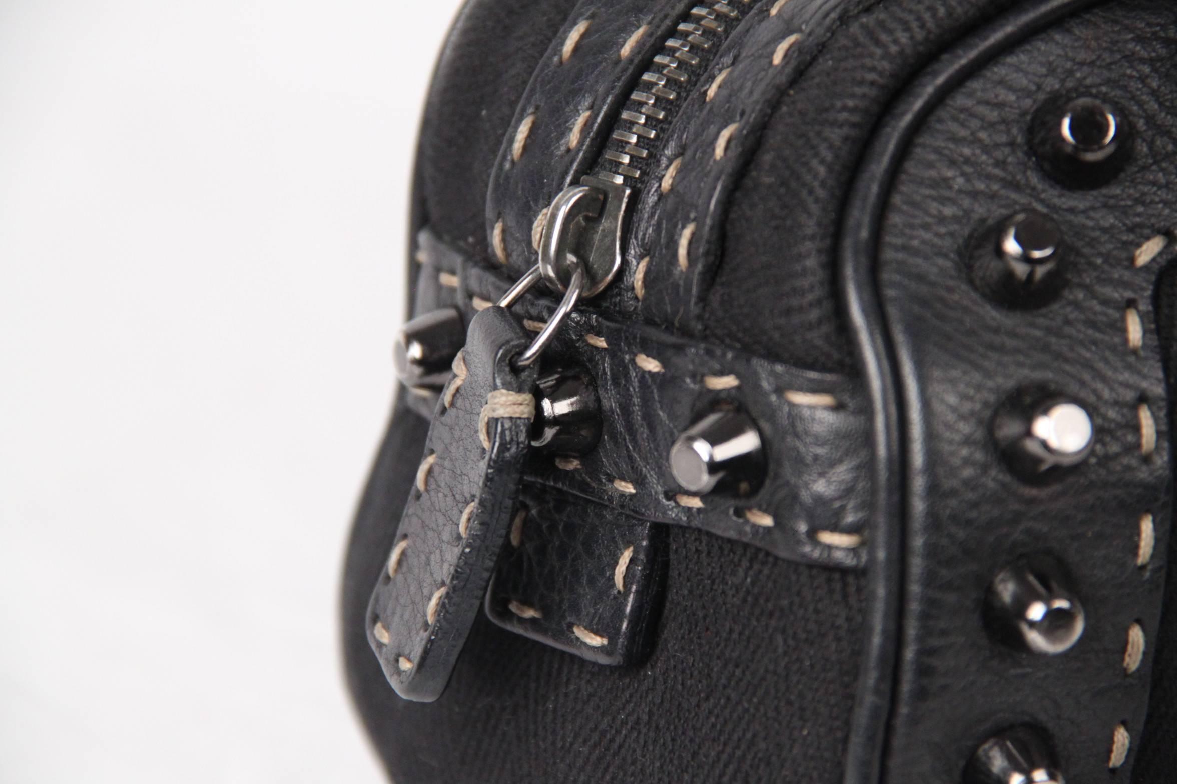 FENDI SELLERIA Black Canvas & Leather BASSOTTO BAG w/ Studs 3