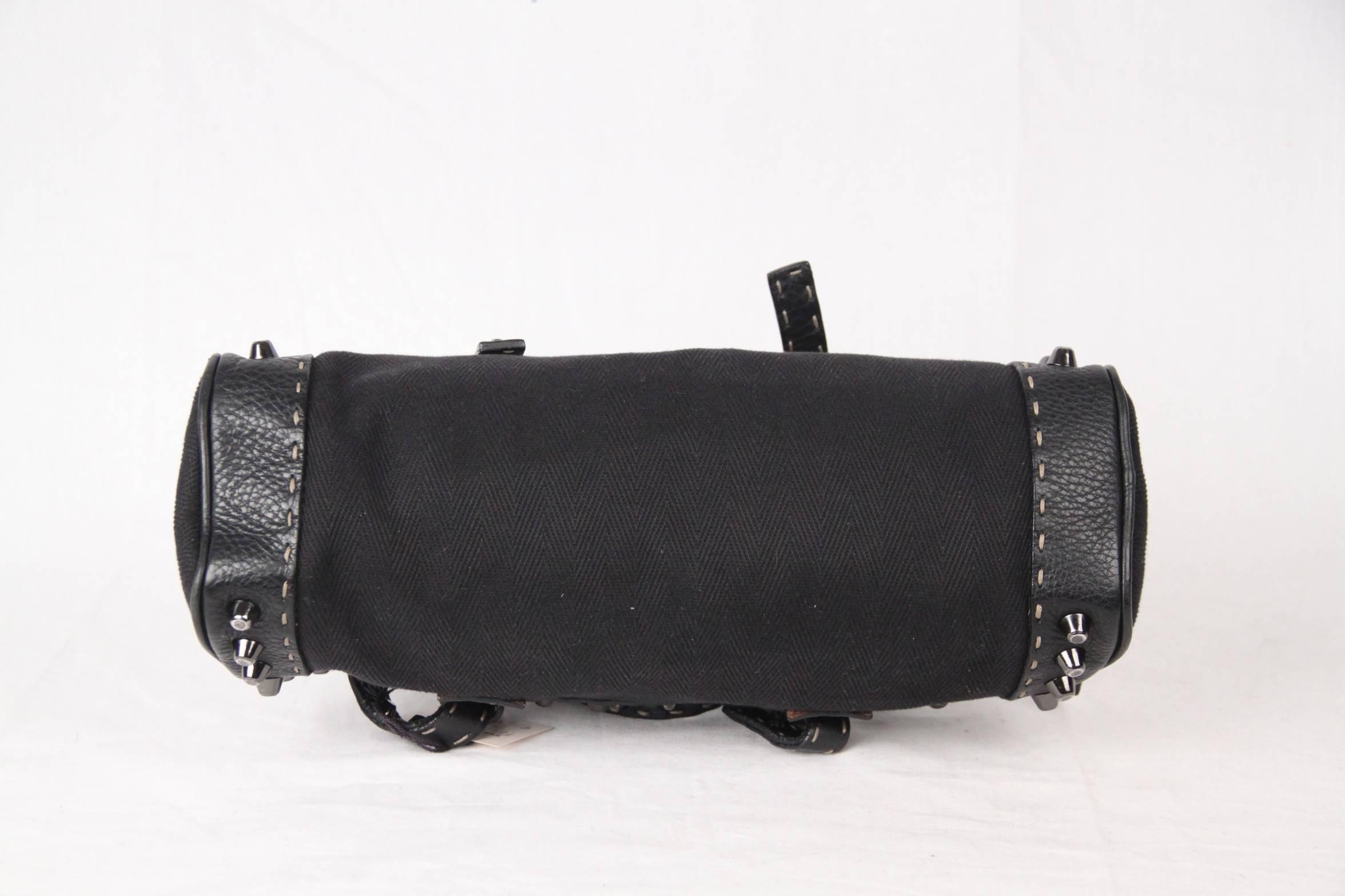 FENDI SELLERIA Black Canvas & Leather BASSOTTO BAG w/ Studs 4