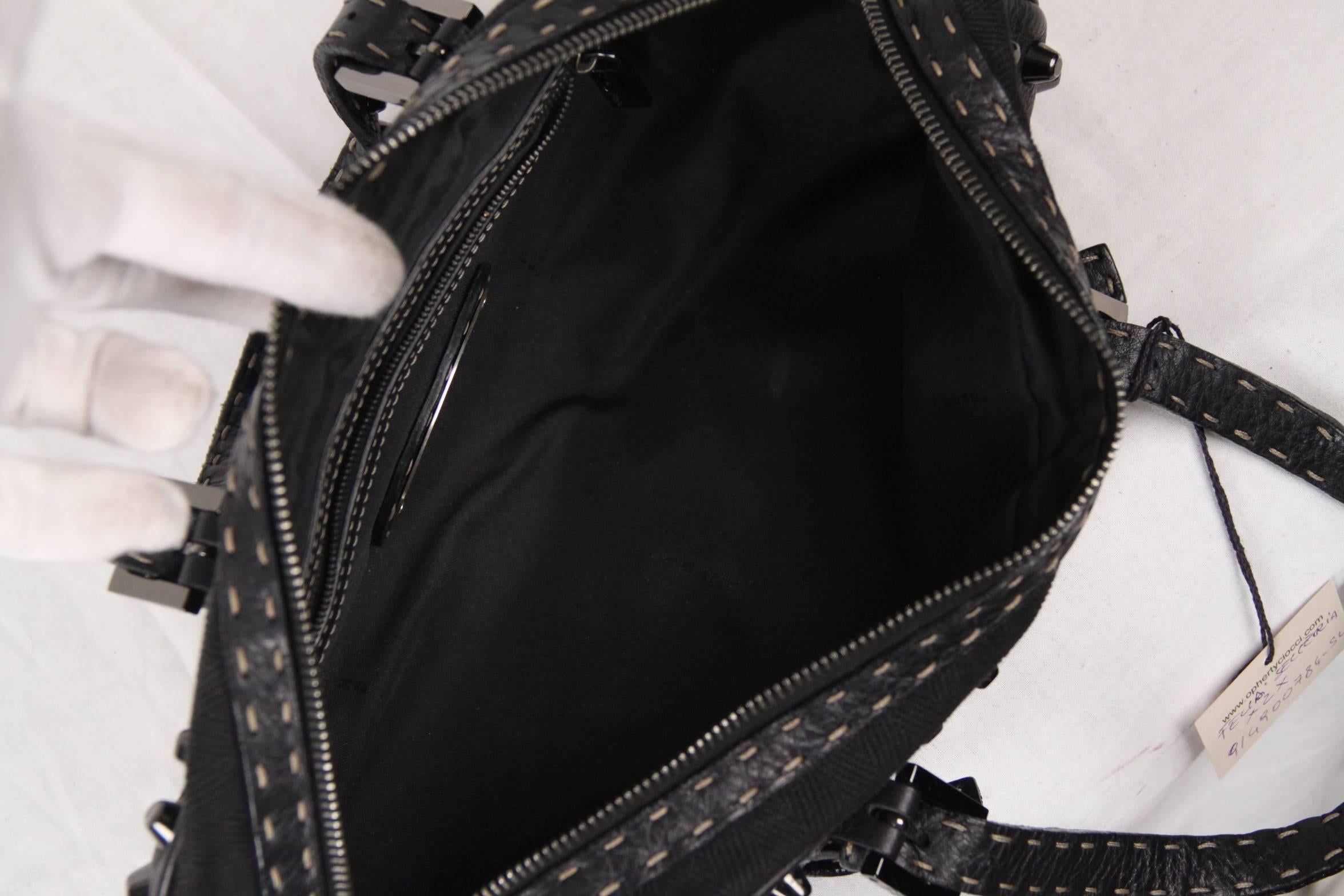 FENDI SELLERIA Black Canvas & Leather BASSOTTO BAG w/ Studs 5
