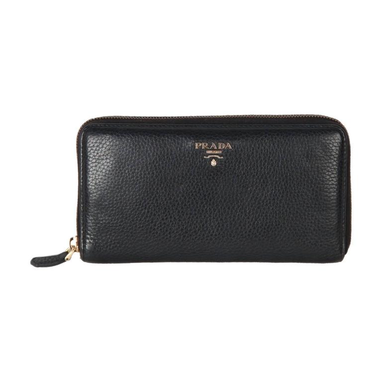 PRADA Black Leather Large ZIP AROUND TRAVEL WALLET For Sale at 1stDibs