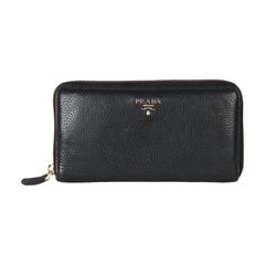 PRADA Black Leather Large ZIP AROUND TRAVEL WALLET