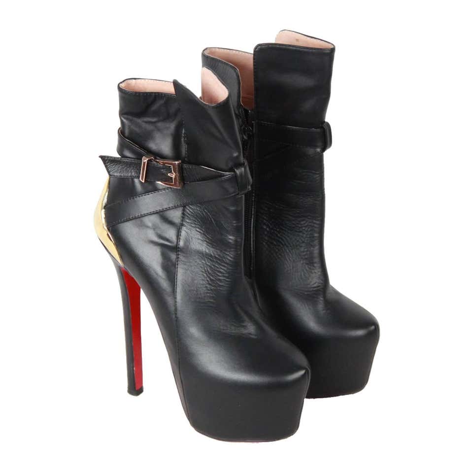 CHRISTIAN LOUBOUTIN Black Leather EQUESTRIA 160mm ANKLE BOOTS 37 For ...