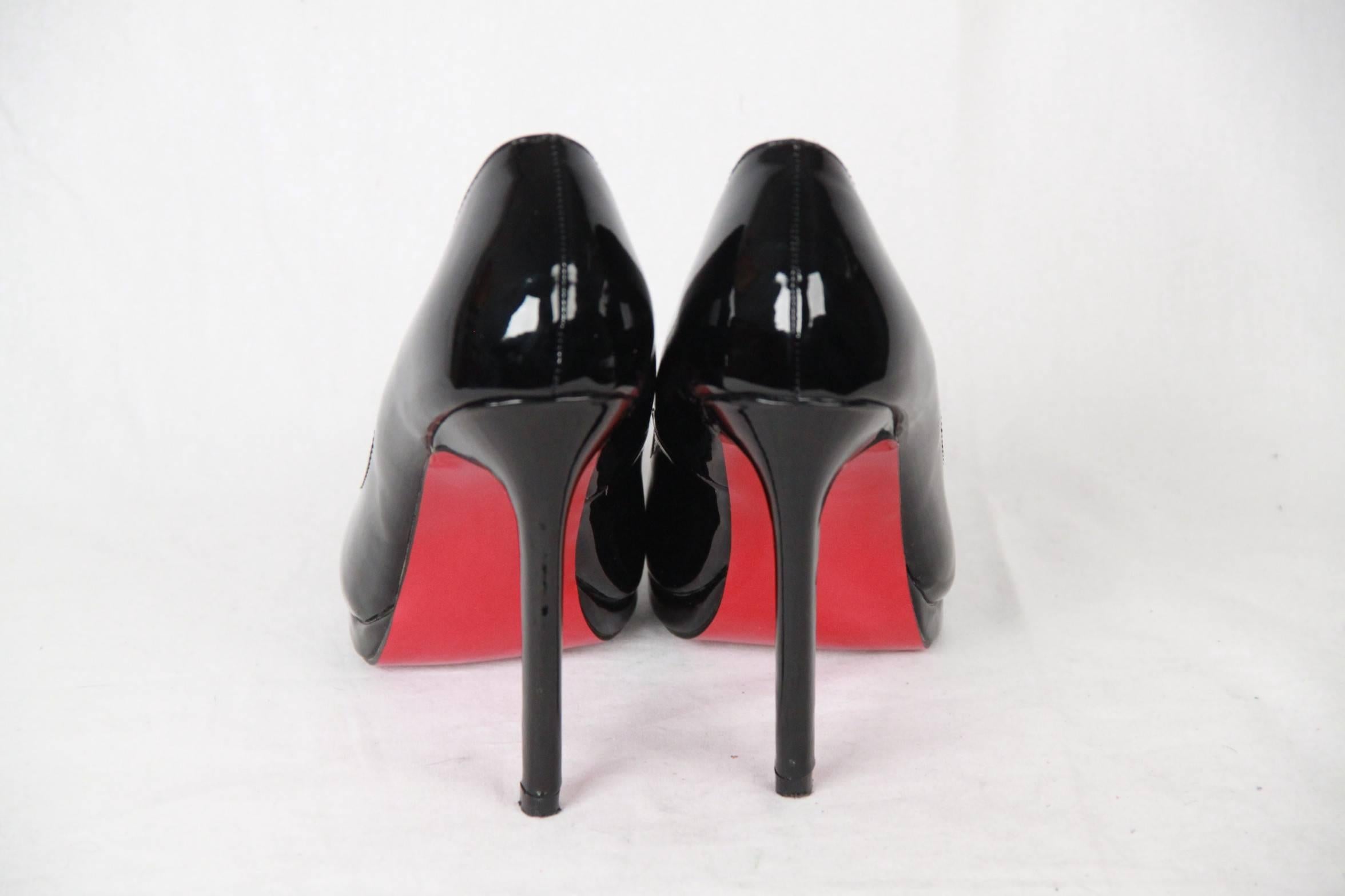 CHRISTIAN LOUBOUTIN Black Patent Leather PIGALLE PLATO Heels 37 In Excellent Condition In Rome, Rome