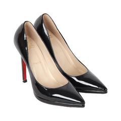CHRISTIAN LOUBOUTIN Black Patent Leather PIGALLE PLATO Heels 37