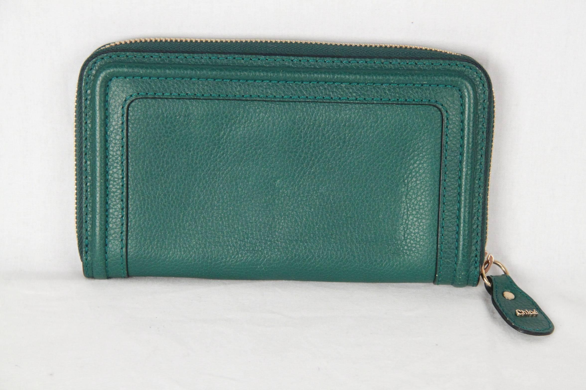 Women's CHLOE Green Leather PARATY Zip Around CONTINENTAL WALLET