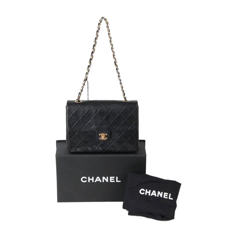 Chanel Vintage Black QUILTED Leather Mini 20cm Flap Bag CrossBody For Sale at 1stdibs