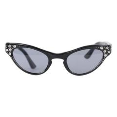 Vintage 1950s Rare Cat-Eye Womens Sunglasses 44/22 Crystals Frame France 4