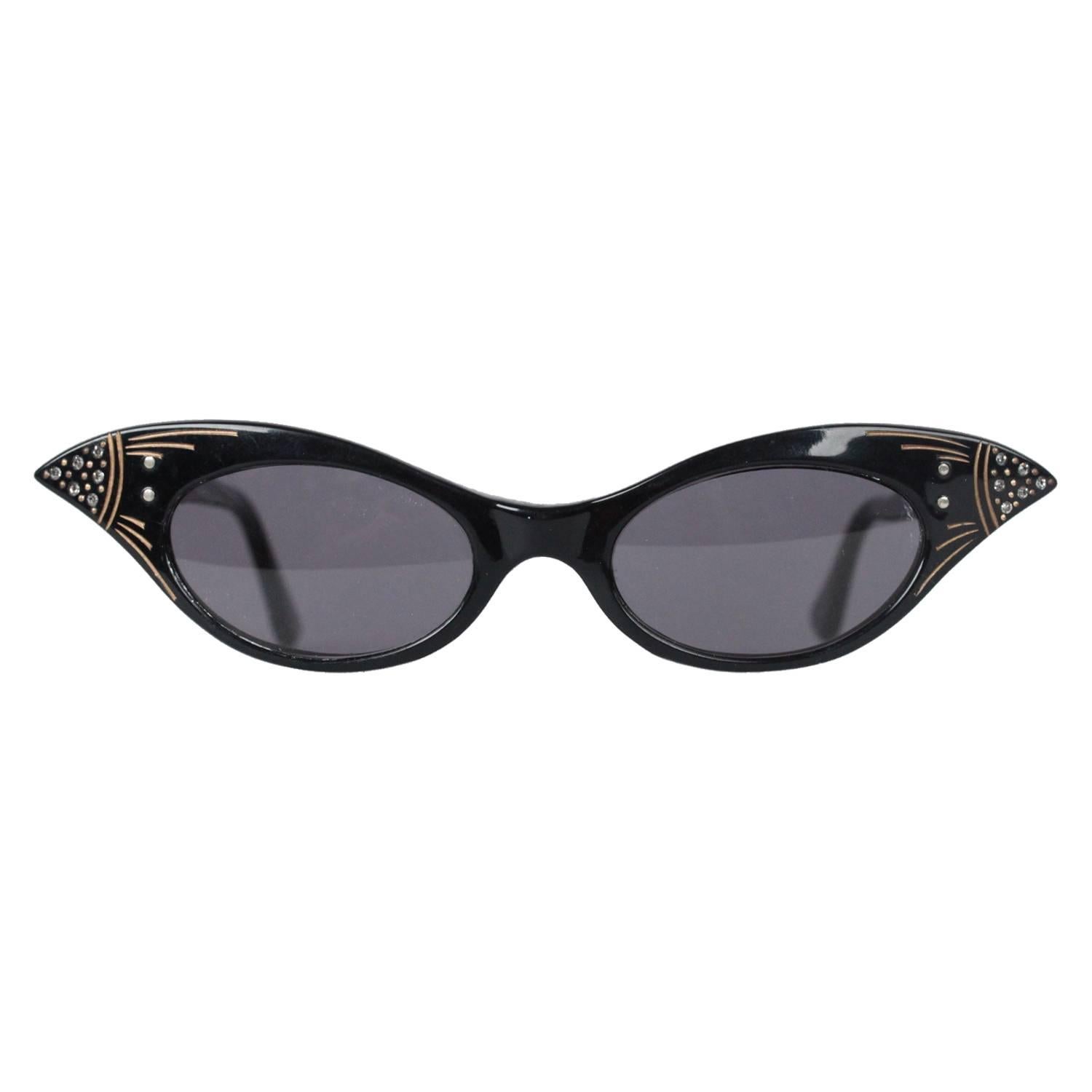 VINTAGE 1950s Cat-Eye SUNGLASSES w/ Rhinestones