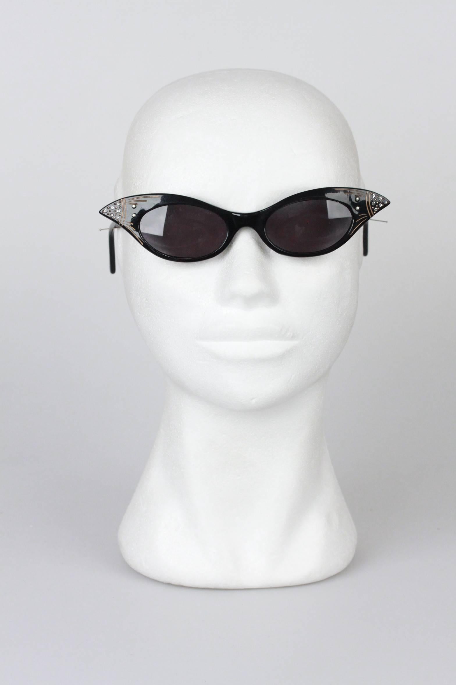 VINTAGE 1950s Cat-Eye SUNGLASSES w/ Rhinestones 1