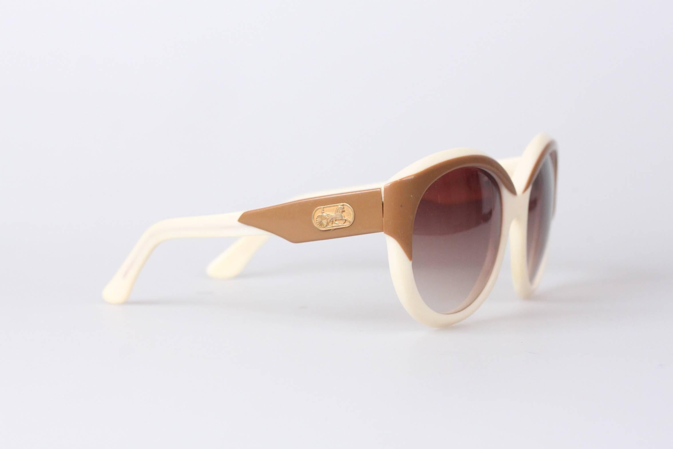 White CELINE PARIS 1970s Vintage Ivory & Brown SUNGLASSES C1-00606