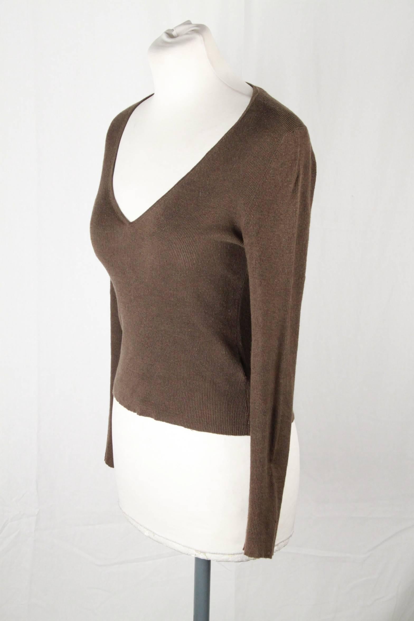 Brown Gucci Miltary Green Linen V Neck Jumper Size S