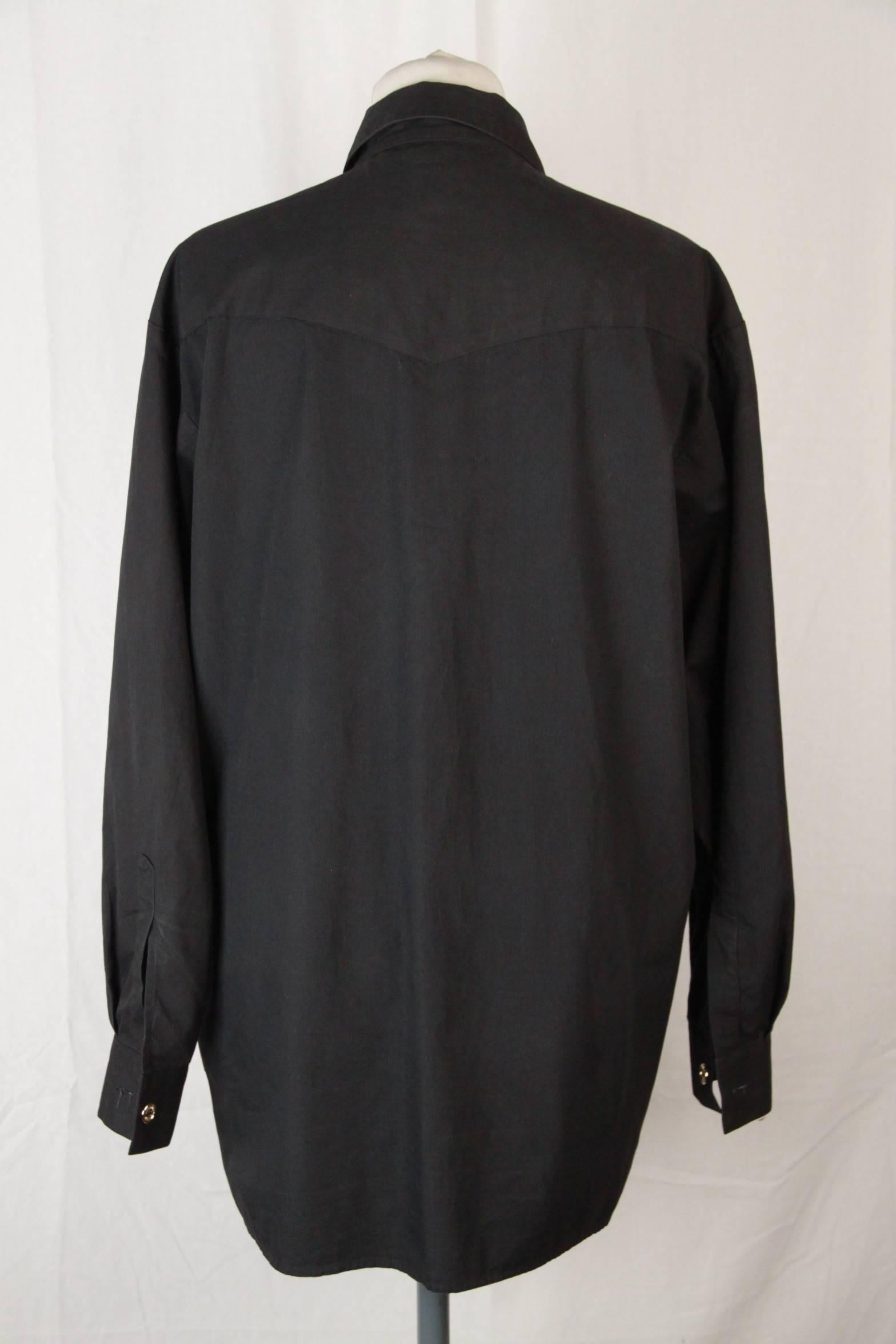 Moschino Jeans Vintage Black Cotton Ruffled Long Sleeve Shirt Size M 3