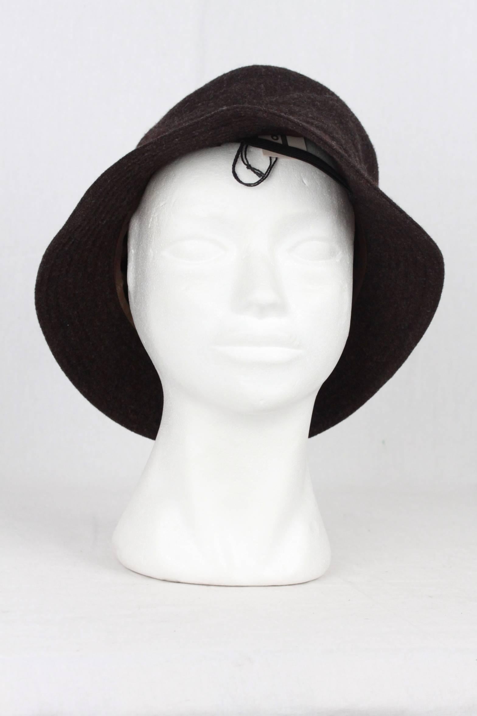 HERMES Brown Wool & Cashmere CHAPEAUX MOTSCH Bucket Hat SIZE 59 In Excellent Condition In Rome, Rome