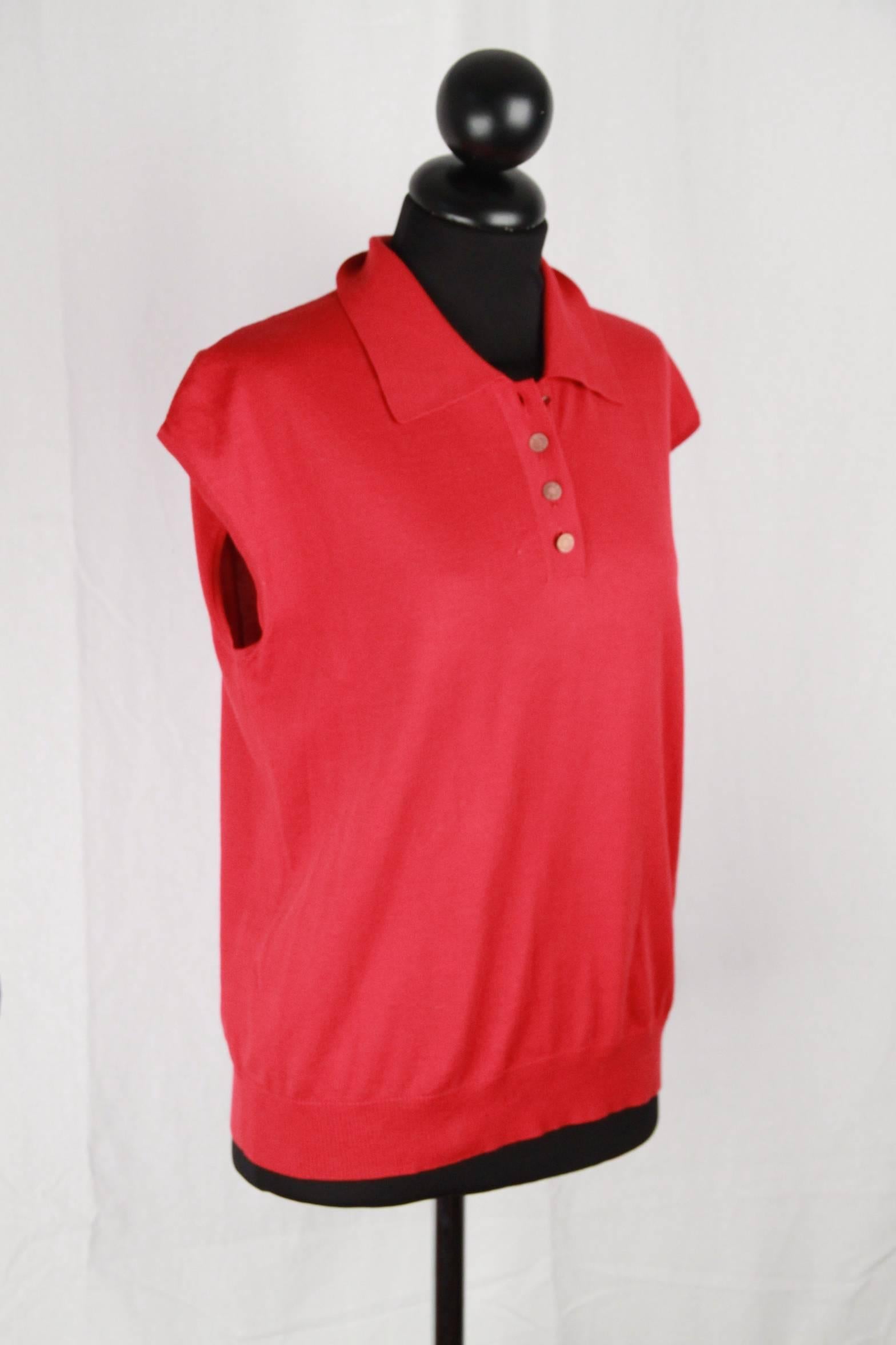 Hermes Red Cotton Cap Sleeve Polo Shirt Size 38 In Excellent Condition In Rome, Rome