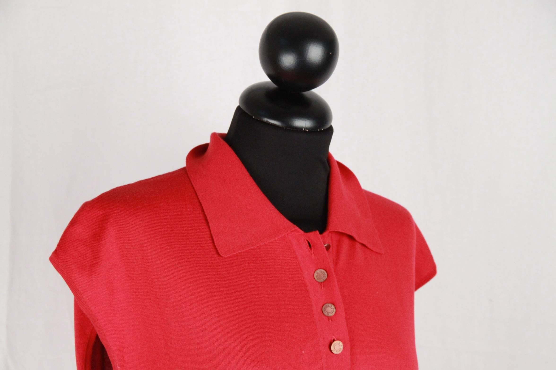 Hermes Red Cotton Cap Sleeve Polo Shirt Size 38 1
