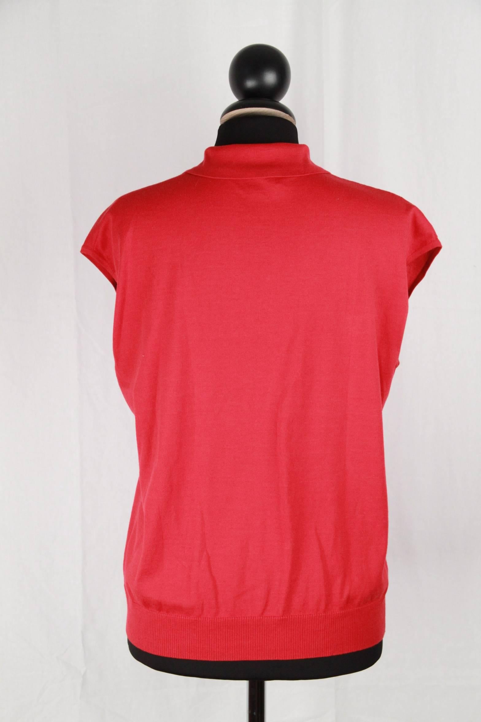 Hermes Red Cotton Cap Sleeve Polo Shirt Size 38 2