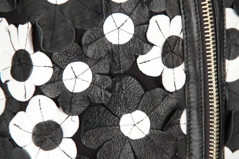 Caban Romantic Black and White Leather Floral Overcoat For Sale at 1stdibs
