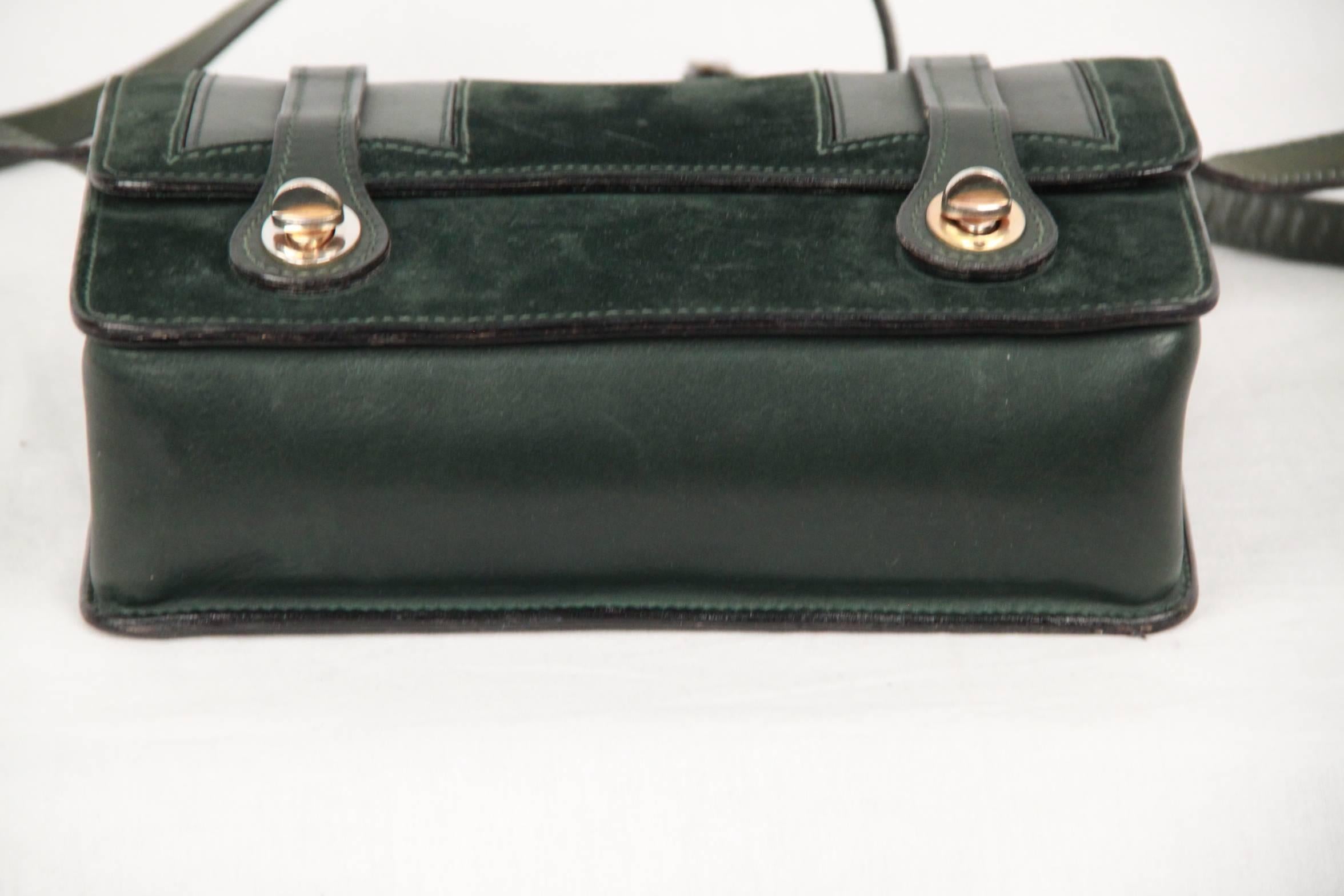 Black GUCCI VINTAGE Green Suede & Leather CROSSBODY BAG