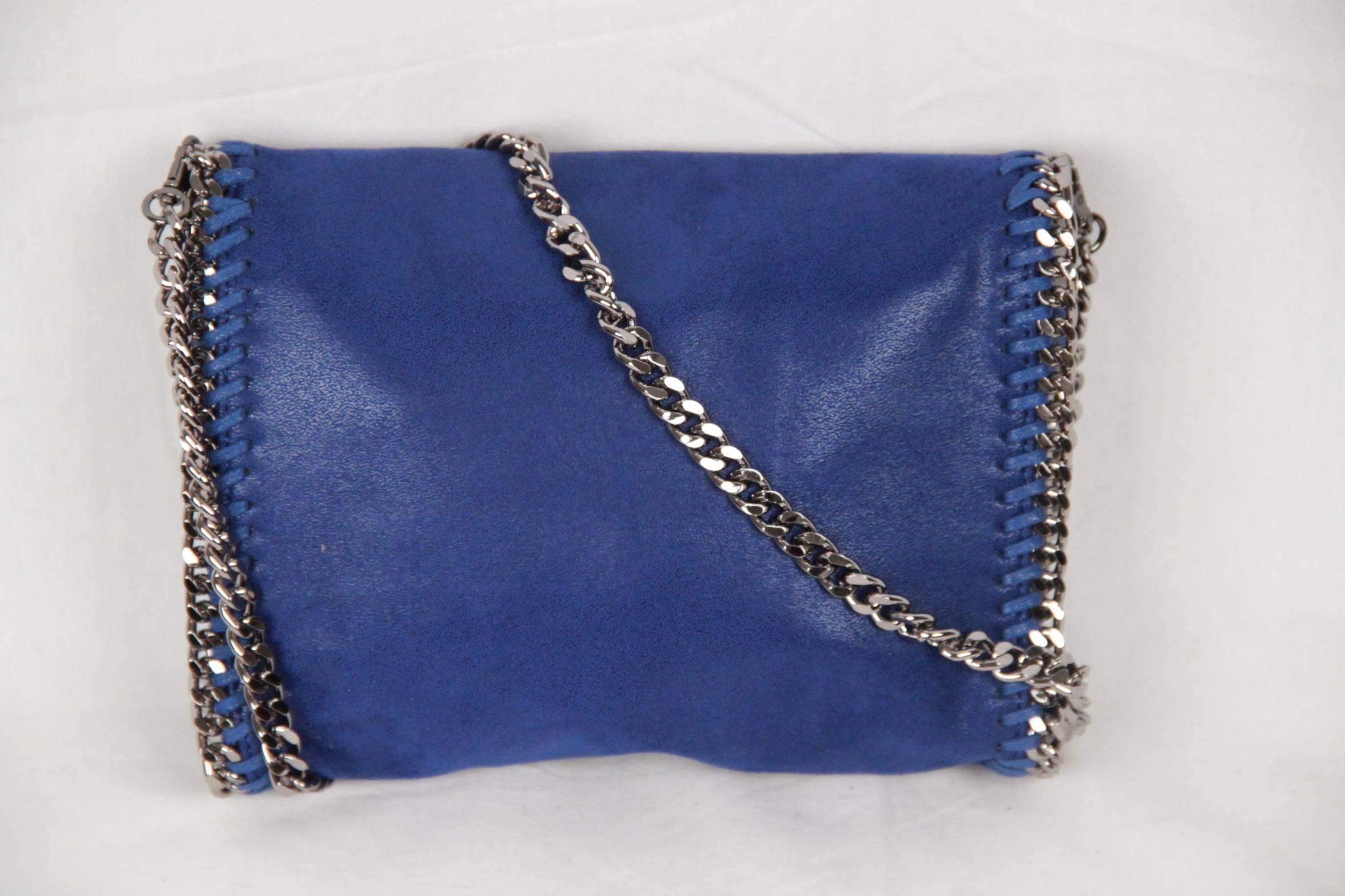 Women's STELLA McCARTNEY Blue Suede-Like FALABELLA Fold Over Shoulder Bag