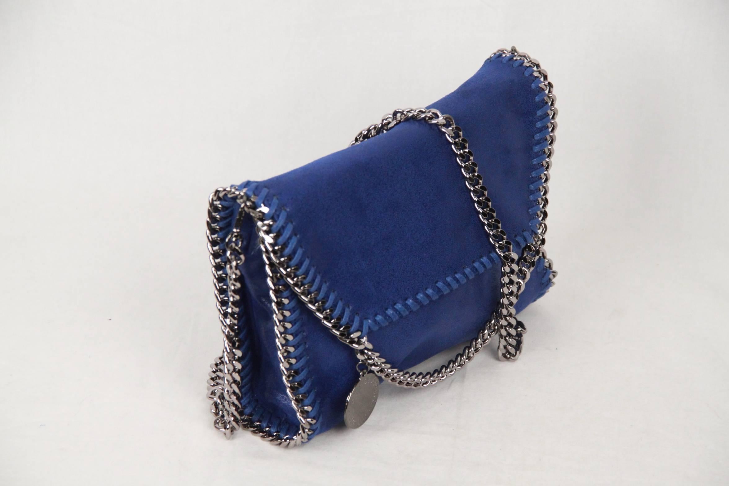 STELLA McCARTNEY Blue Suede-Like FALABELLA Fold Over Shoulder Bag 1