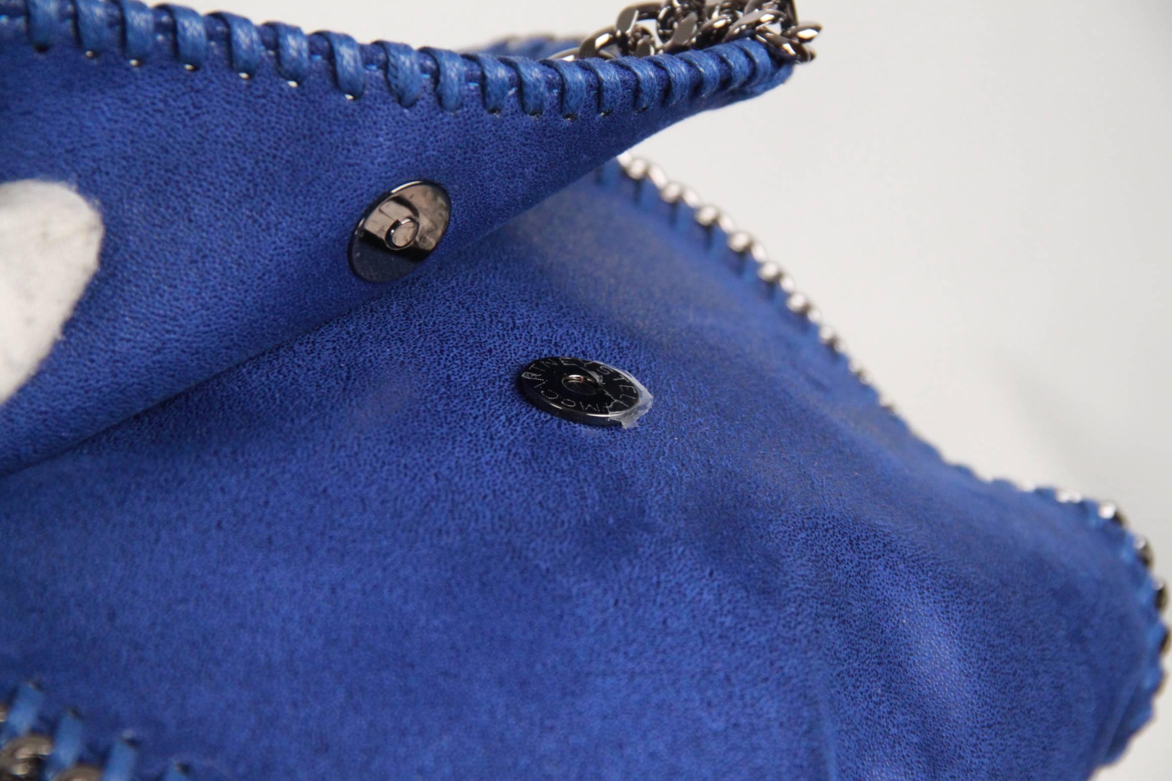 STELLA McCARTNEY Blue Suede-Like FALABELLA Fold Over Shoulder Bag In Excellent Condition In Rome, Rome