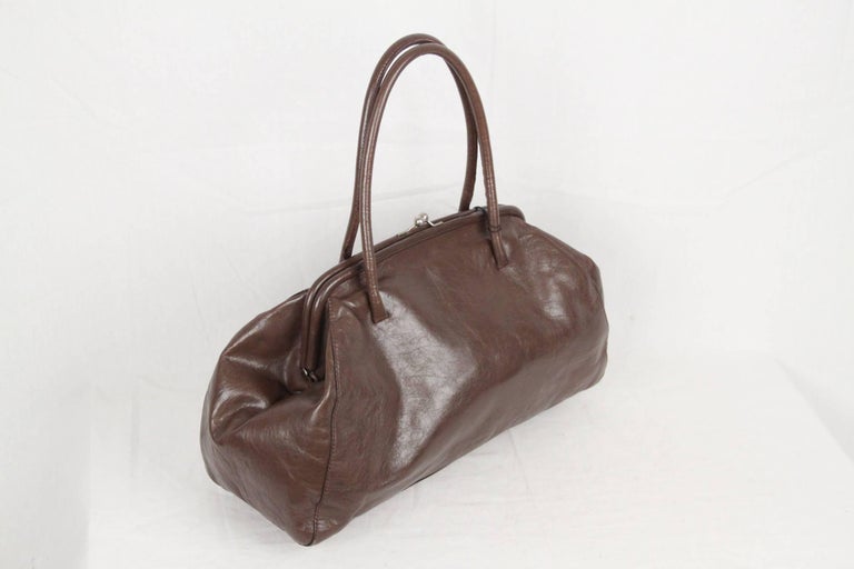 MIU MIU Taupe Leather KISS LOCK TOTE Shoulder Bag For Sale
