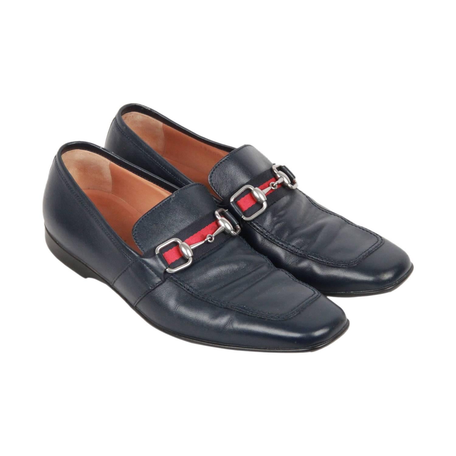 GUCCI Blue Leather LOAFERS Shoes w/ HORSEBIT Sz 41 E