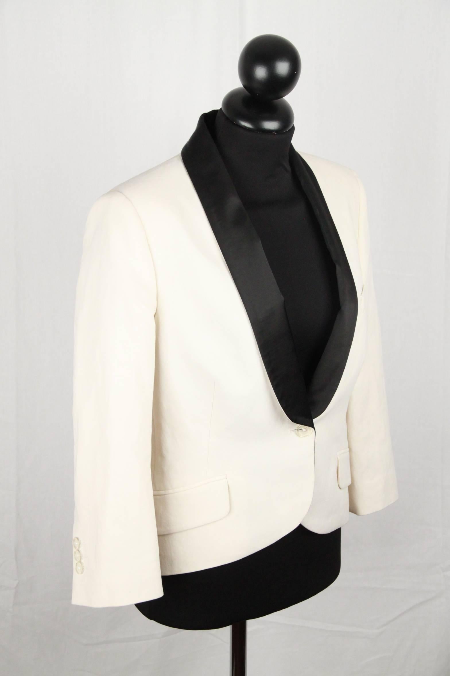 White ALEXANDER McQUEEN Ivory Linen Look TUXEDO BLAZER Jacket