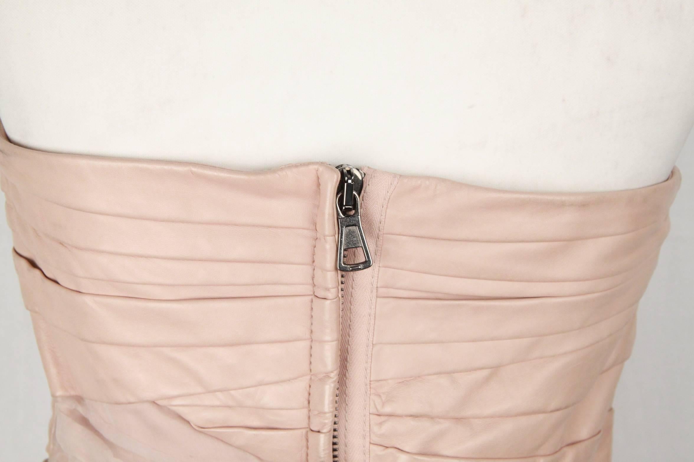 Valentino Pink Nude Leather Bustier Dress with Ruching Size 10 In Good Condition In Rome, Rome
