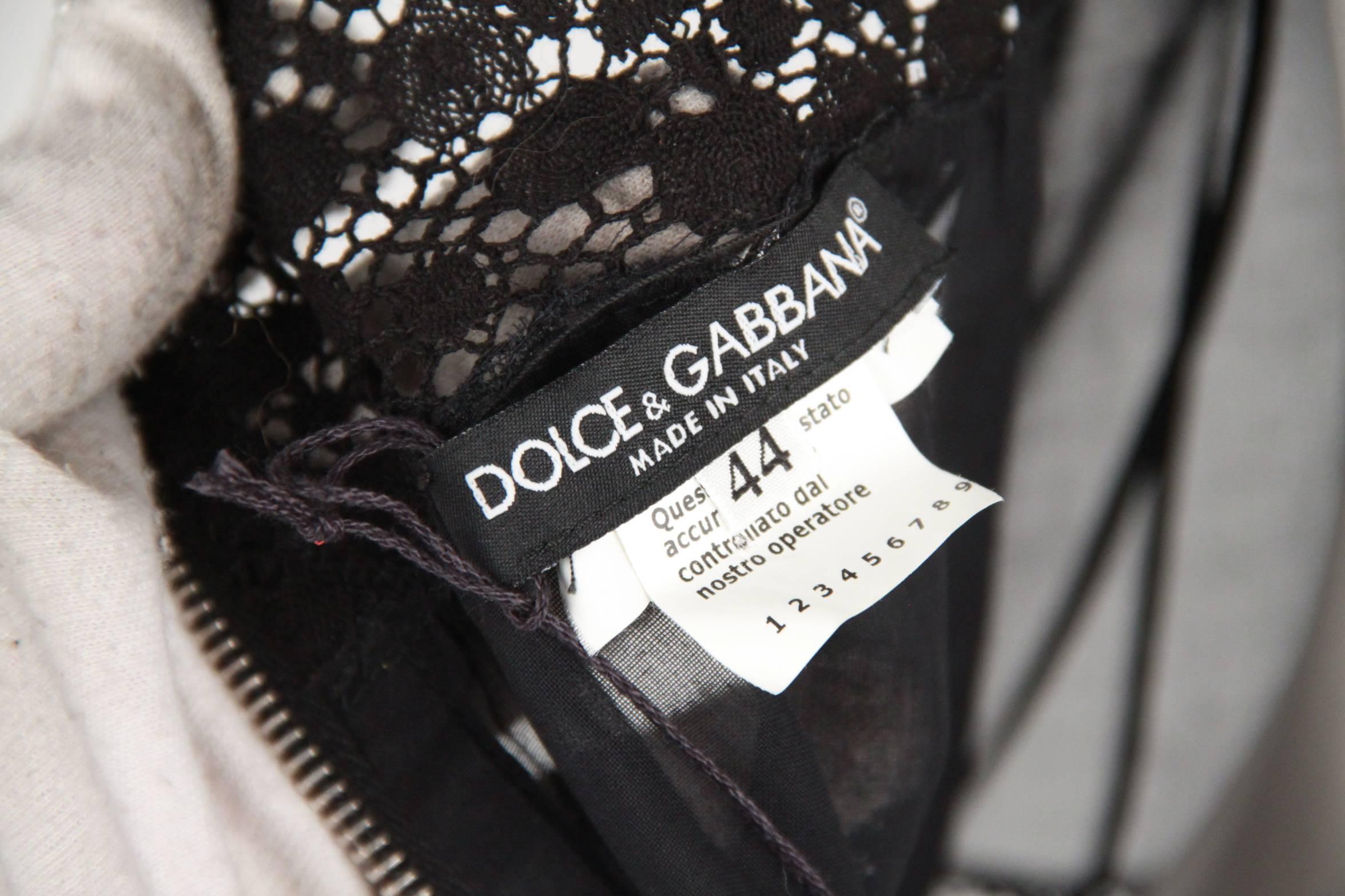 DOLCE & GABBANA Black Satin LACE TRIM TOP Relaxed fit SIZE 44 3