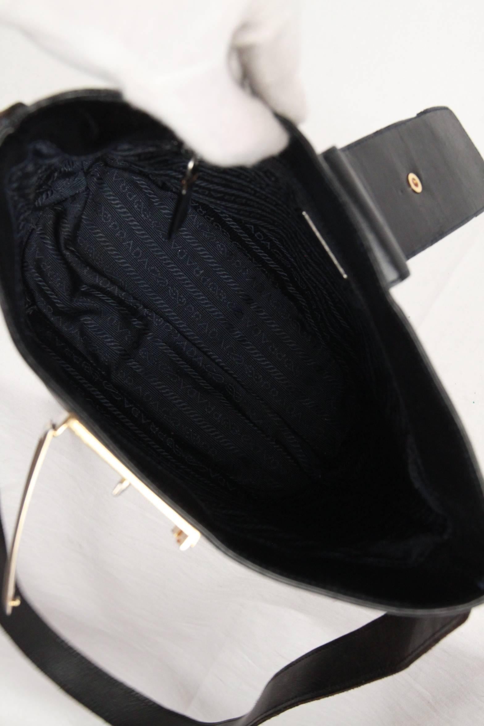 PRADA Vintage Black Leather TOTE SHOULDER BAG Bucket 2
