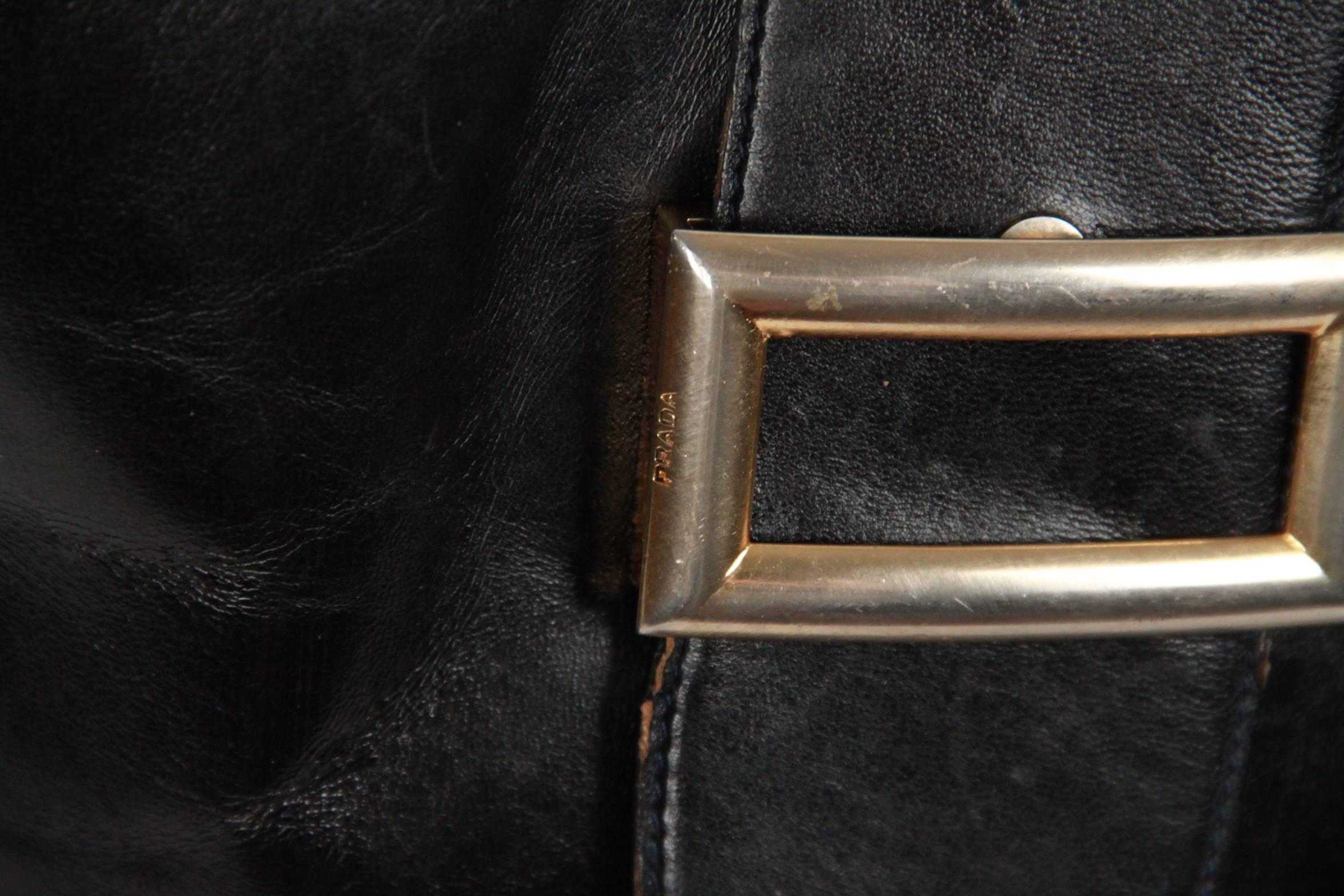Women's PRADA Vintage Black Leather TOTE SHOULDER BAG Bucket