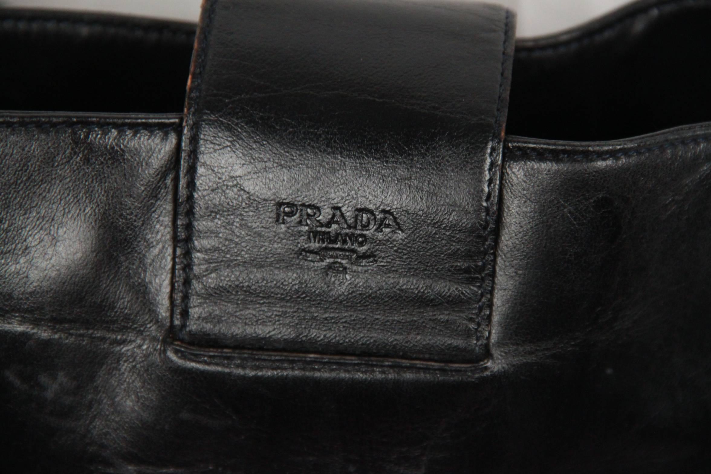 PRADA Vintage Black Leather TOTE SHOULDER BAG Bucket 1